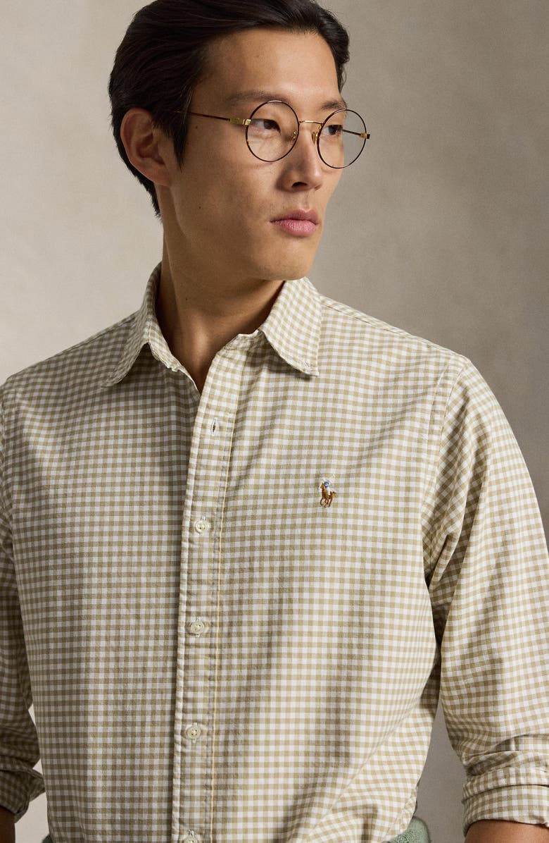 Polo Ralph Lauren Classic Fit Gingham Cotton Button-Down Oxford Shirt, Alternate, color, Coastal Beige/ White