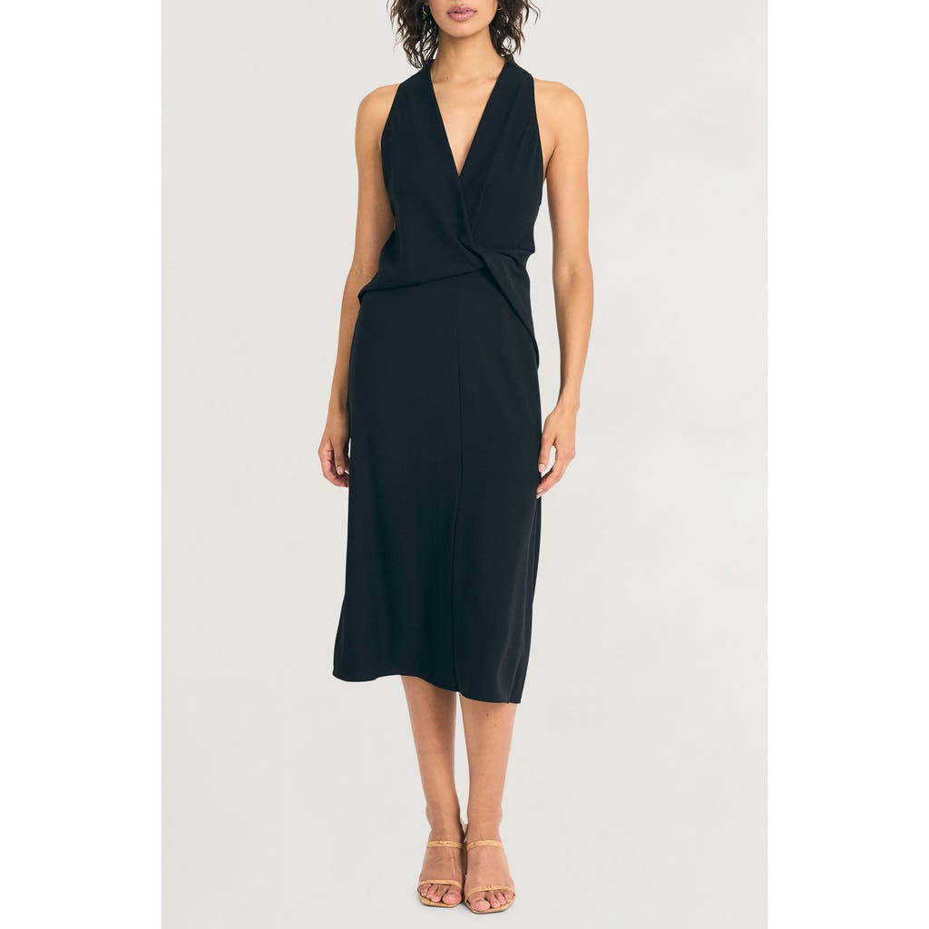 Luxely Sleeveless Twist Front Midi Dress In Black
