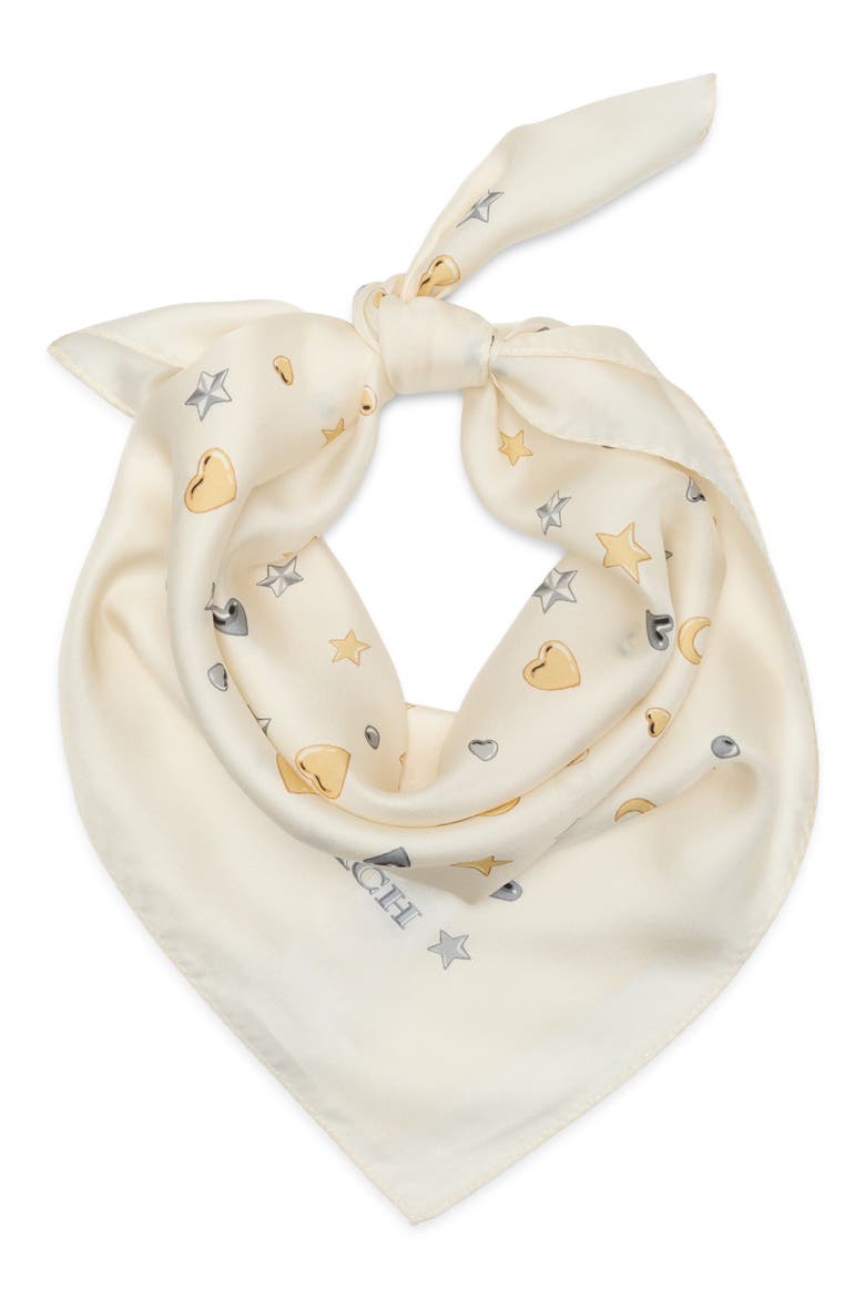 Star & Moon Print Silk Scarf, Main, color, CHALK