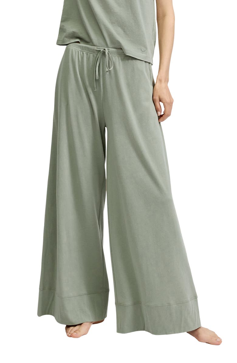 Petite Plume Pima Cotton Crop Wide Leg Pajama Pants, Main, color, Green