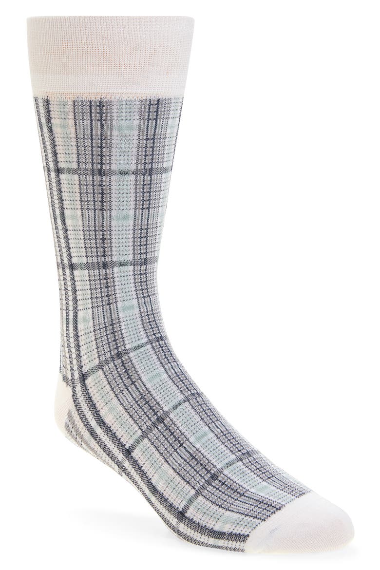 Plaid Jacquard Cotton Blend Socks, Main, color, WHITE