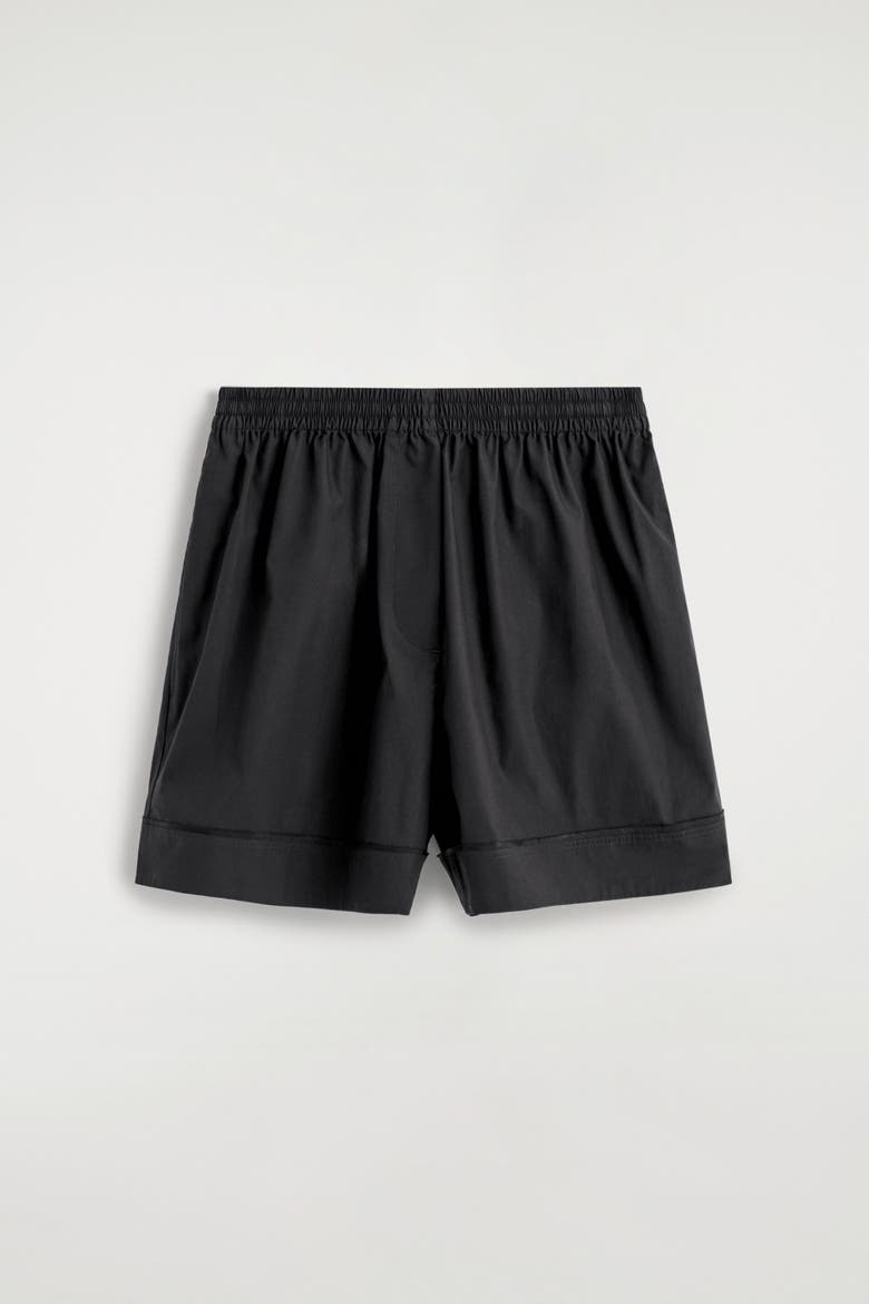Elasticated Grosgrain-detail Cotton Shorts, Alternate, color, BLACK