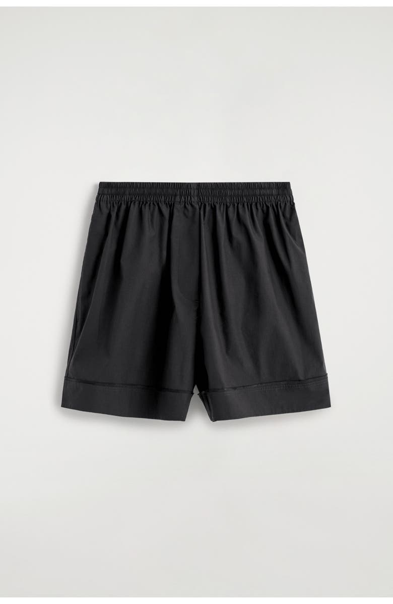 COS Elasticated Grosgrain-detail Cotton Shorts, Alternate, color, Black