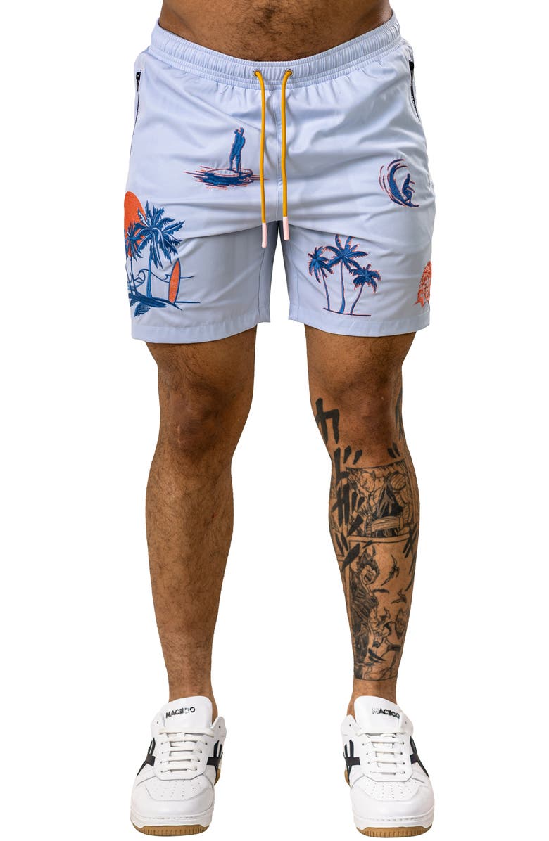 Maceoo Swim Marthyr Print Swim Trunks, Main, color, Blue