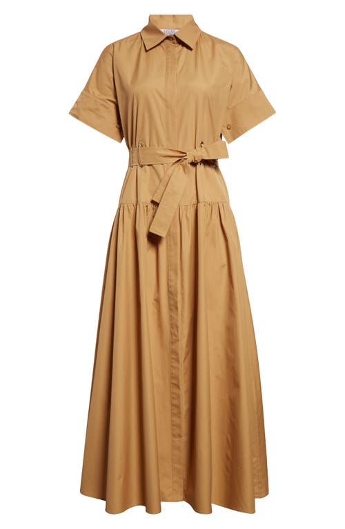 Max Mara Agoraio Belted Eyelet-embellished Cotton-poplin Midi Shirt Dress In Caramel