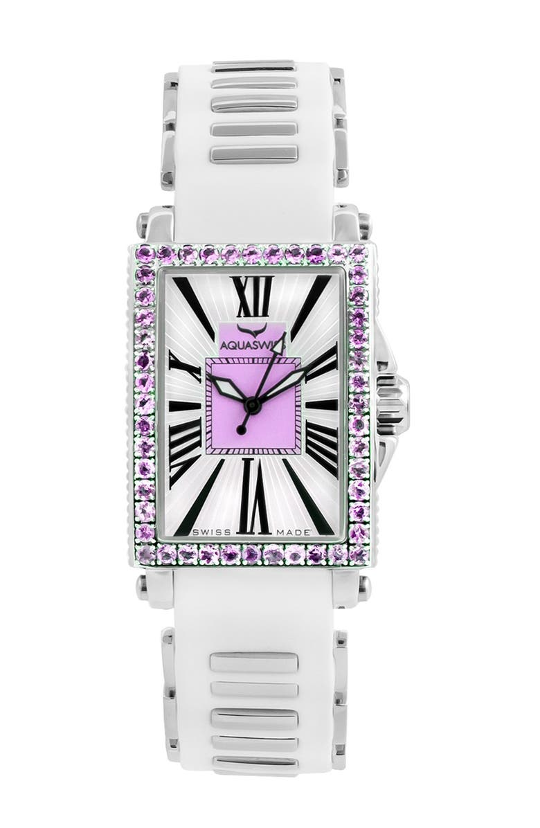 AQUASWISS Kelly Silicone Strap Watch, 44.5mm, Main, color, White-Purple