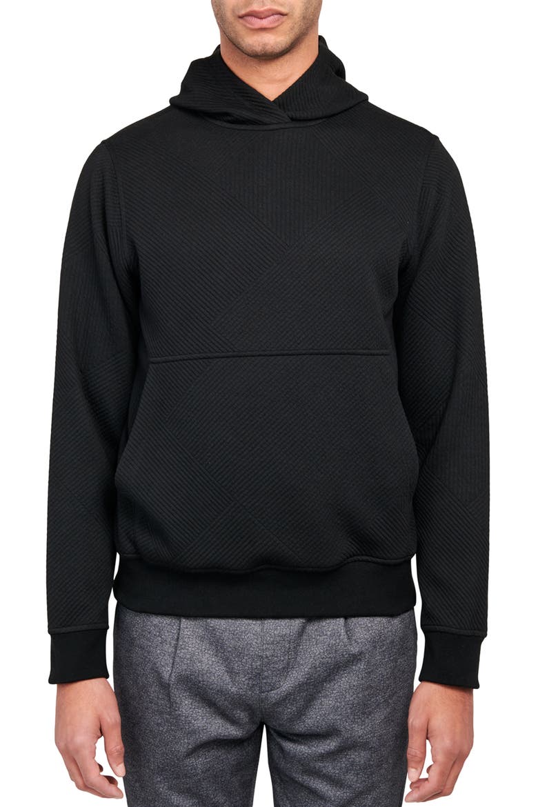 Slim Fit Solid Quilted Knit Hoodie, Main, color, BLACK