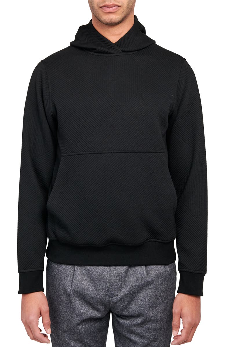 Brooklyn Brigade Slim Fit Solid Quilted Knit Hoodie, Main, color, Black