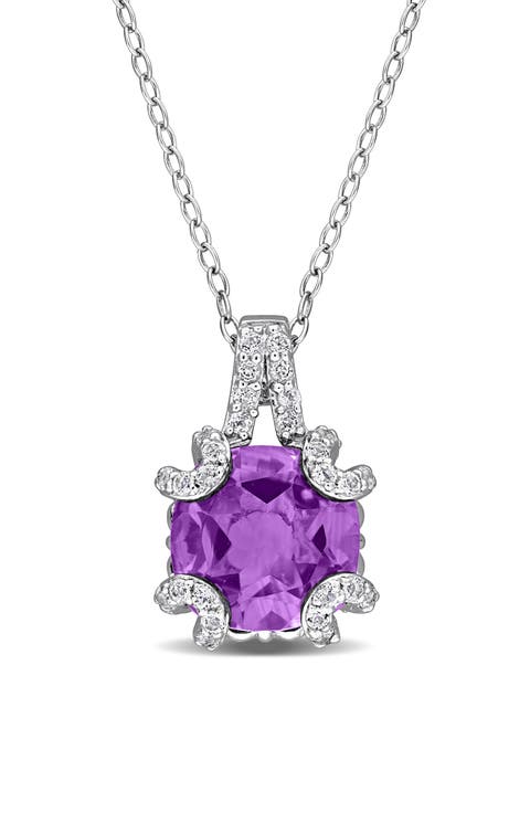 Semiprecious Stone & White Topaz Pendant Necklace