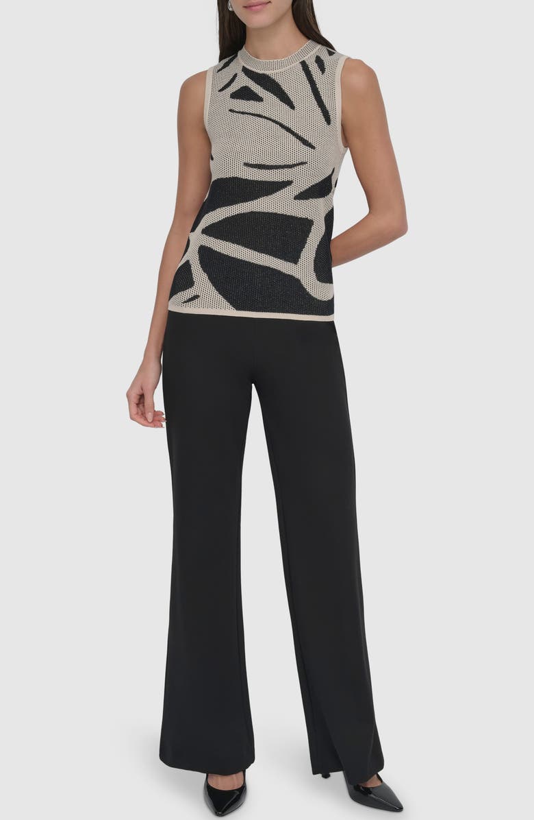DKNY Abstract Floral Jacquard Sleeveless Cotton-Blend Sweater, Alternate, color, 