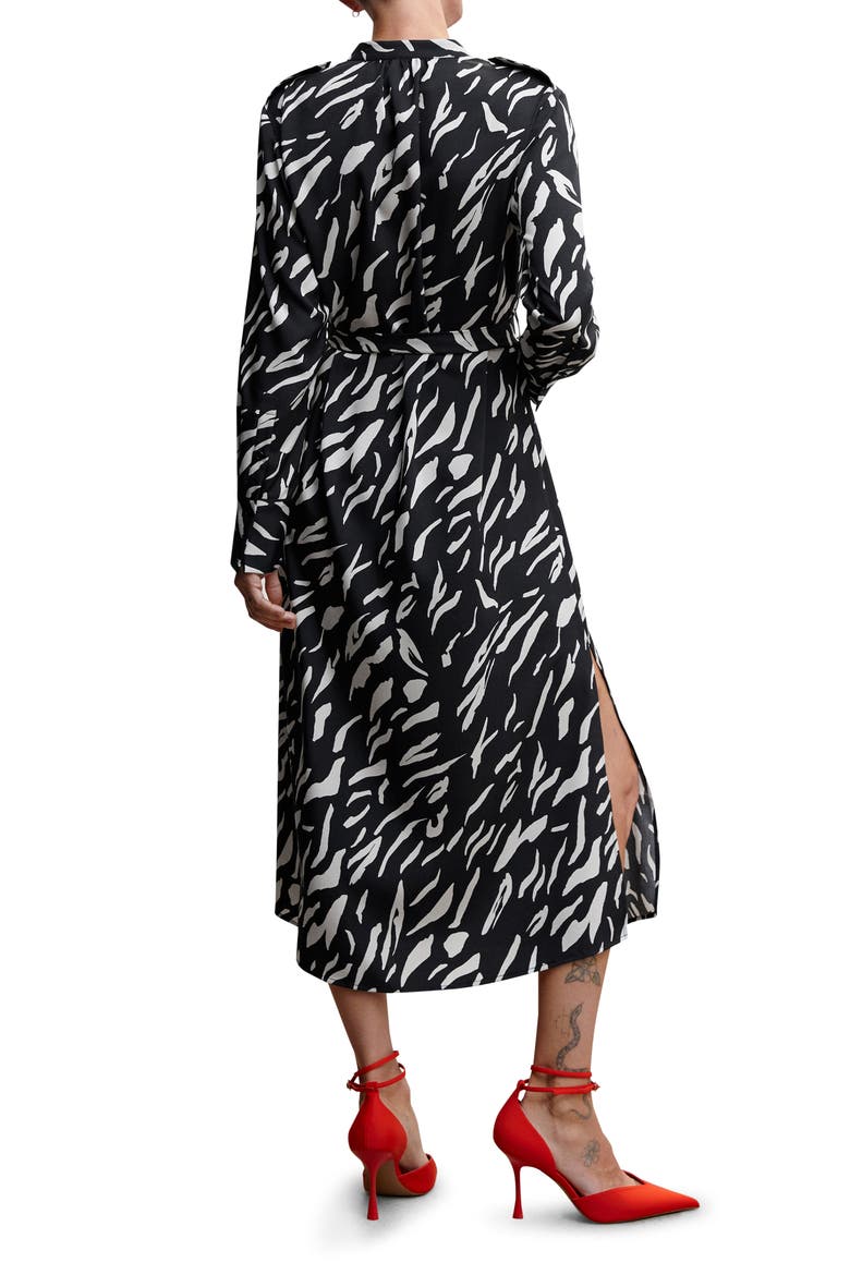 Abstract Print Long Sleeve Dress, Alternate, color, BLACK