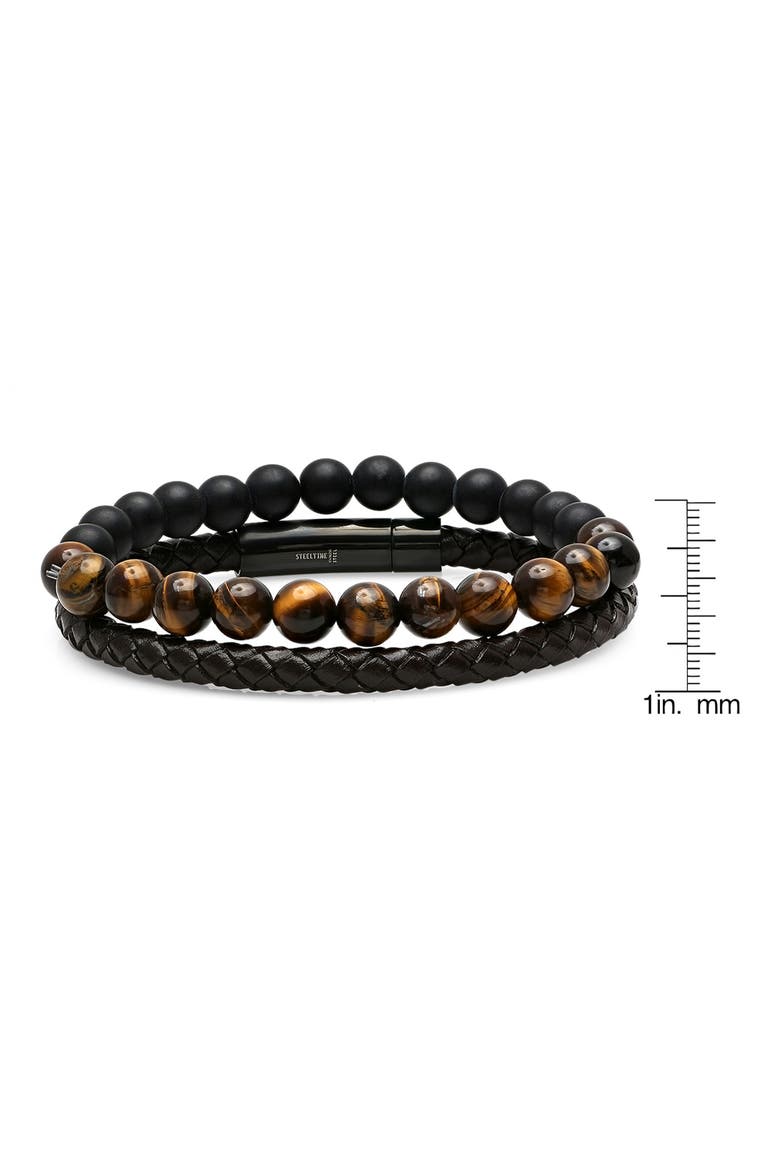 Men's Set of 2 Leather & Beaded Bracelets, Alternate, color, MULTI