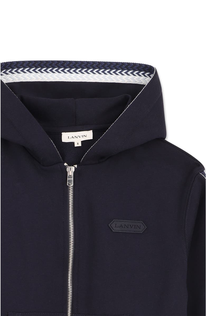 Lanvin Kids Embroidered Zip-Up Hoodie In Cotton, Alternate, color, Black