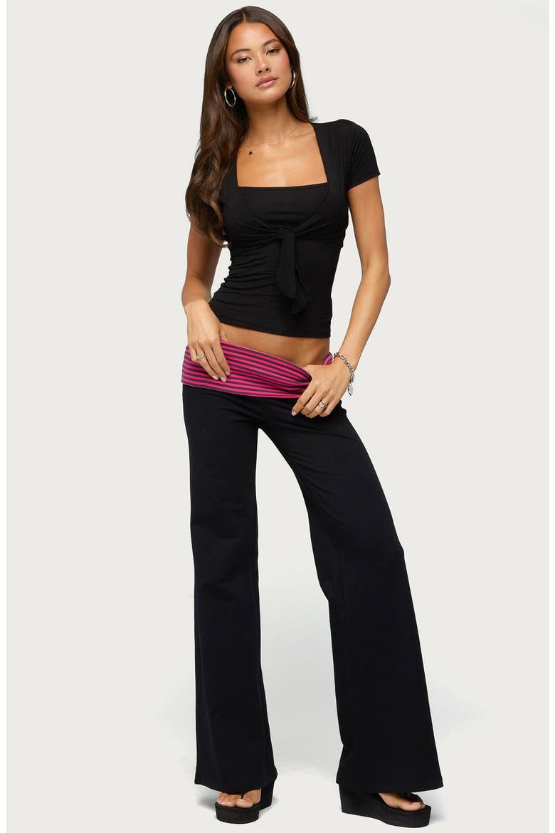Maci Striped Foldover Wide Leg Pants, Alternate, color, BLACK-AND-PINK