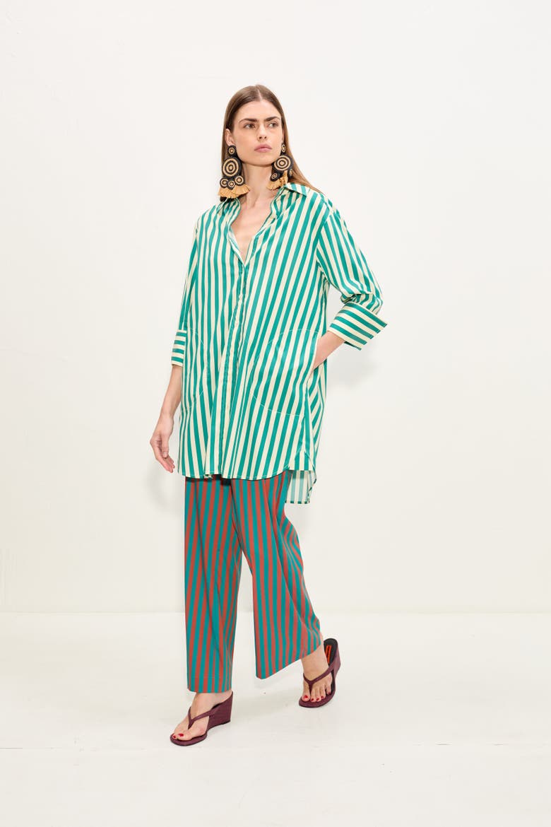 Kena Poplin Dress, Alternate, color, Teal/Cream Stripe
