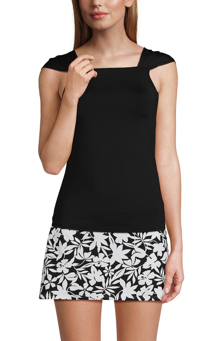 Lands' End Chlorine Resistant Cap Sleeve High Neck Tankini Swimsuit Top, Alternate, color, 