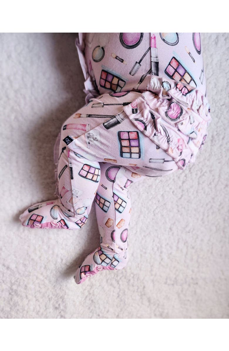 Lev Baby Makeup Print Ruffled Footie Pajamas, Alternate, color, Pink