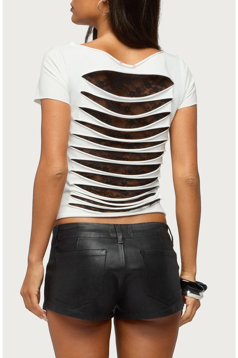 Rea Shredded Back T-Shirt, Alternate, color, WHITE-AND-BLACK