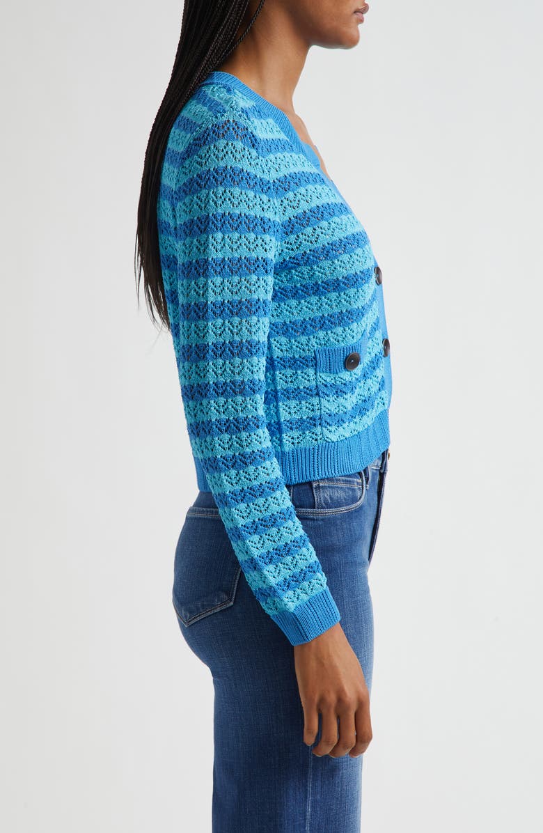 L'AGENCE Orla Stripe Pointelle Cardigan, Alternate, color, Blue Multi Stripe