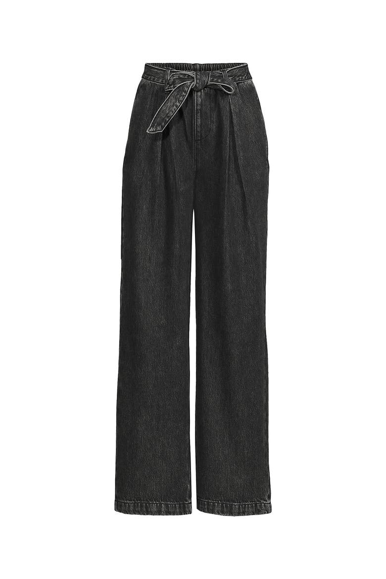 High Ridge Twill Pull On Pleated Wide Leg Pants, Alternate, color, Black Stone Wash