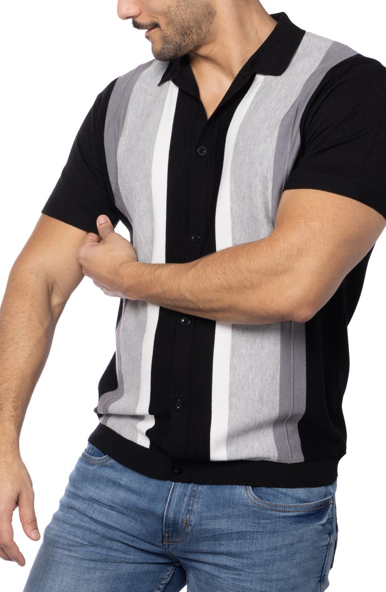 Spring + Mercer Stripe Short Sleeve Button-Up Polo Sweater, Alternate, color, 