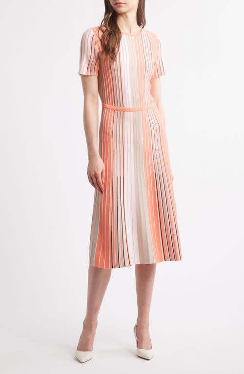 Ming Wang Multi Stripe Soft Knit Fit & Flare Dress In Orange Burst/limestone Multi