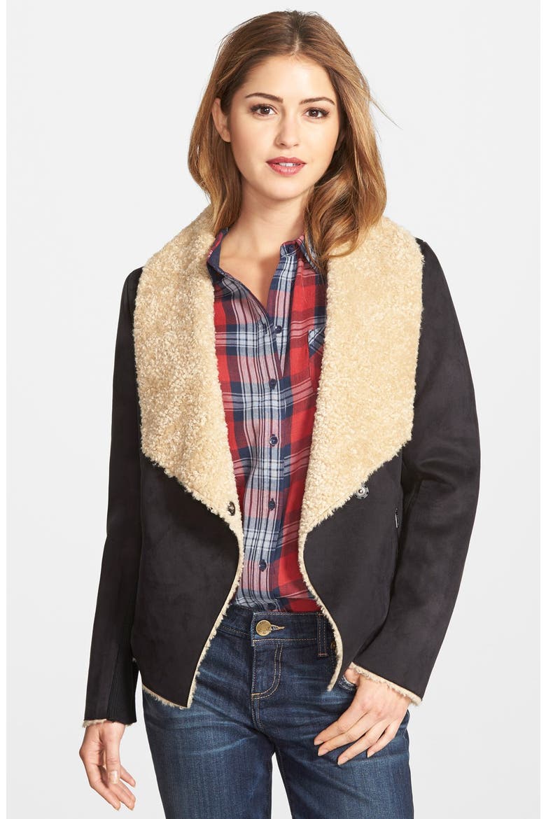 Faux Shearling Waterfall Jacket, Main, color, BLACK