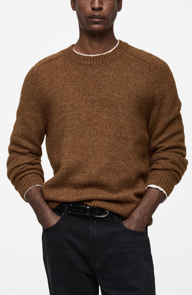 MANGO Wool & Cotton Blend Sweater, Main, color, Medium Brown
