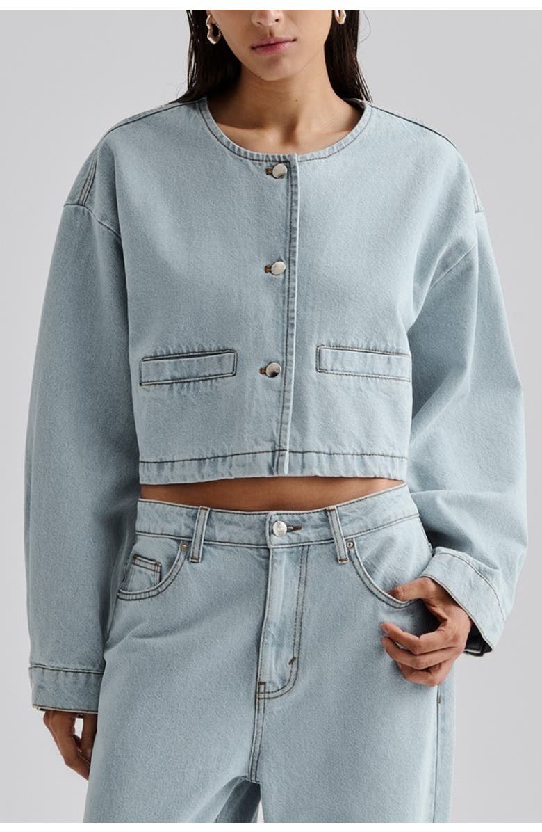 Malina Elowen Cropped Long Sleeve Denim Jacket, Alternate, color, Unwashed Dark Blue