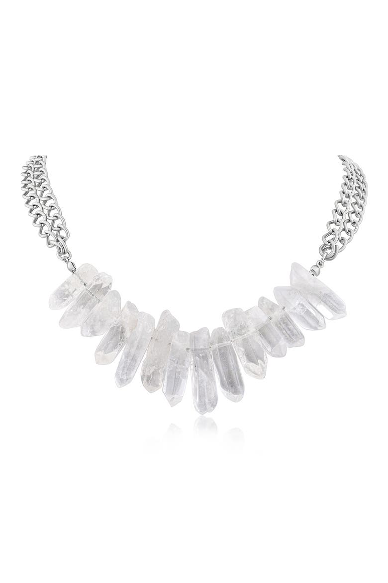 Quartz Double Chain Frontal Necklace (Nordstrom Exclusive), Main, color, WHITE/ SILVER