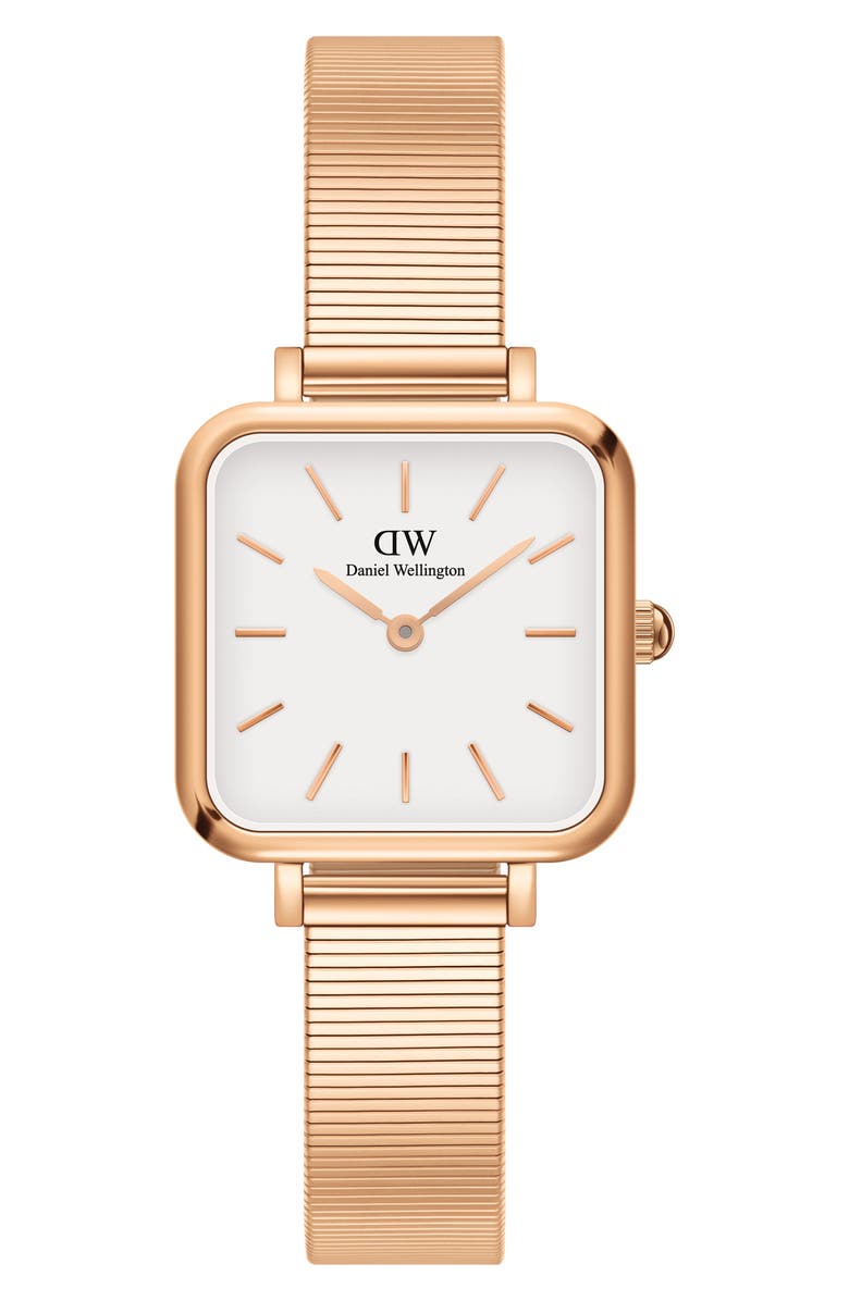 Daniel Wellington Quadro Studio Mesh Strap Watch, 22mm, Main, color, Rose Gold/ White