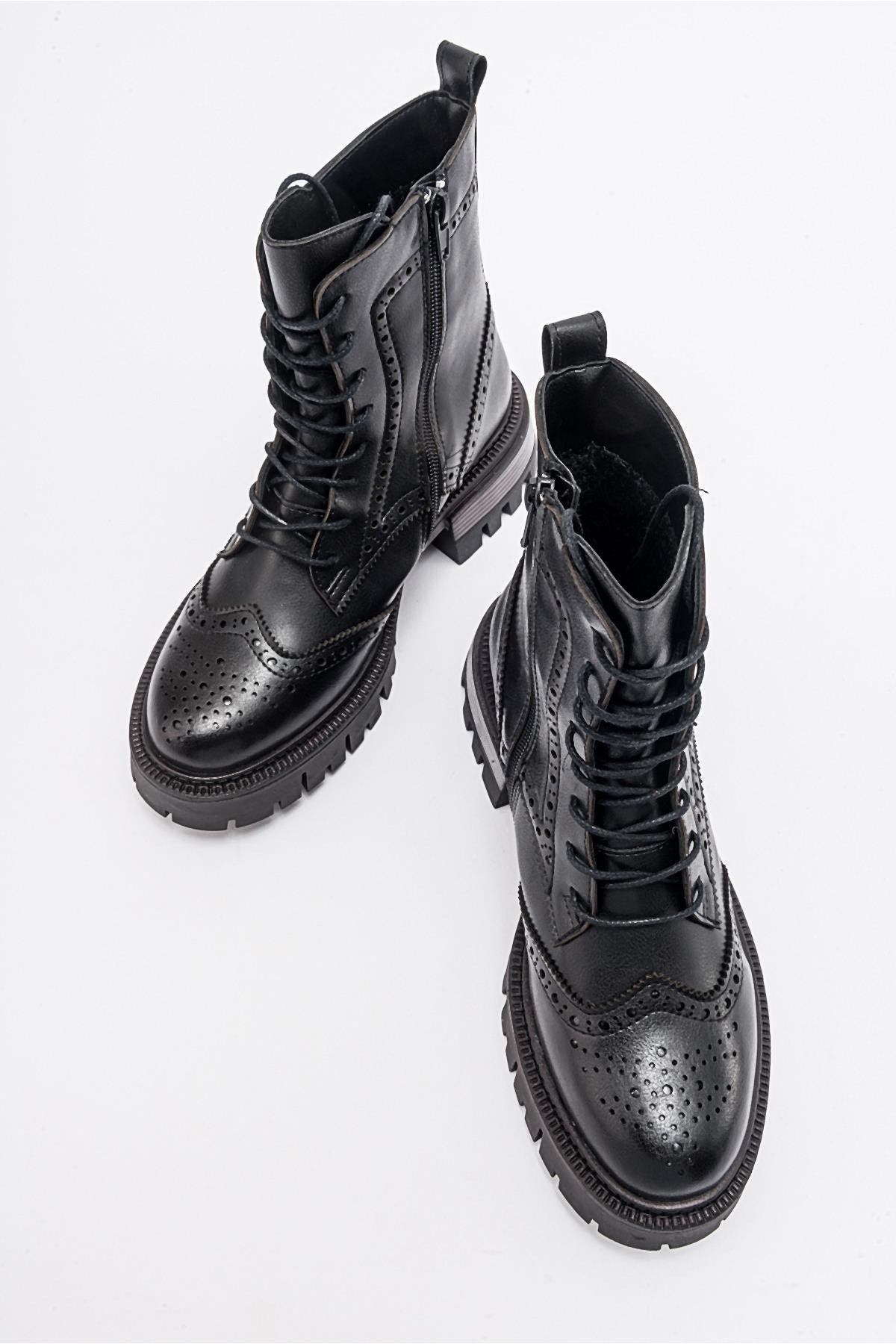 Prologue Shoes Coralo Lace-Up Combat Boot, Alternate, color, Black Faux Leather