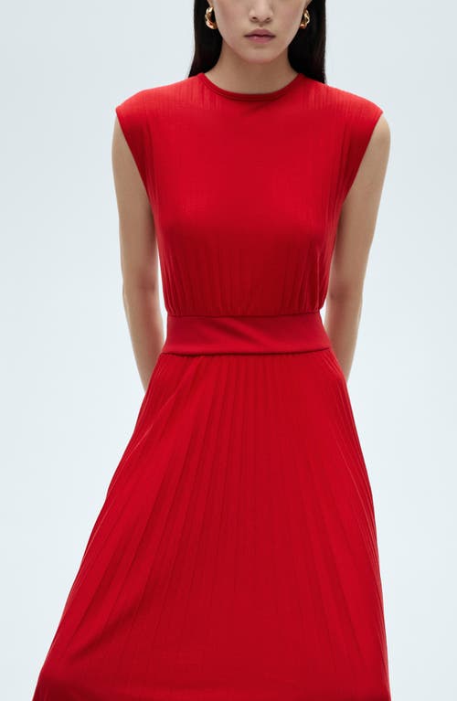 Mango Elastic Waist Pleated Dress Red In Red