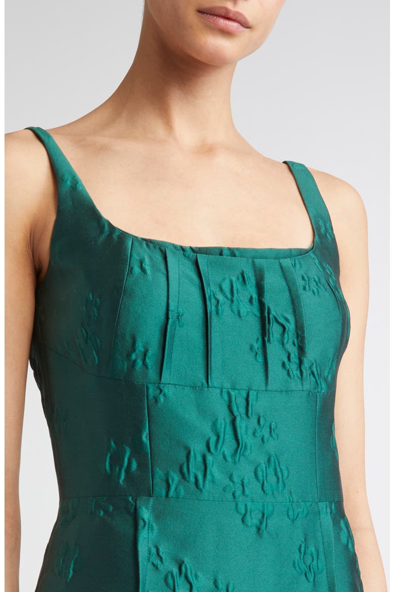Sharon Sleeveless Ditsy Metallic Floral Jacquard Column Gown, Alternate, color, EMERALD GREEN