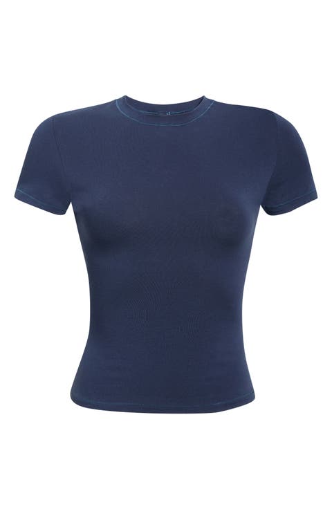Crop Cotton Blend T-Shirt (Regular & Plus)