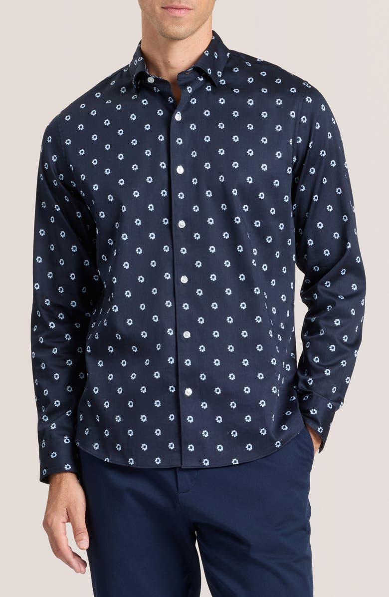 Ted Baker Soren Daisy Print Stretch Cotton Dress Shirt, Main, color, Blue Nights