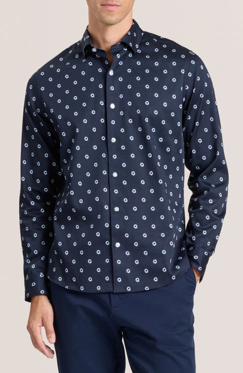 Soren Daisy Print Stretch Cotton Dress Shirt