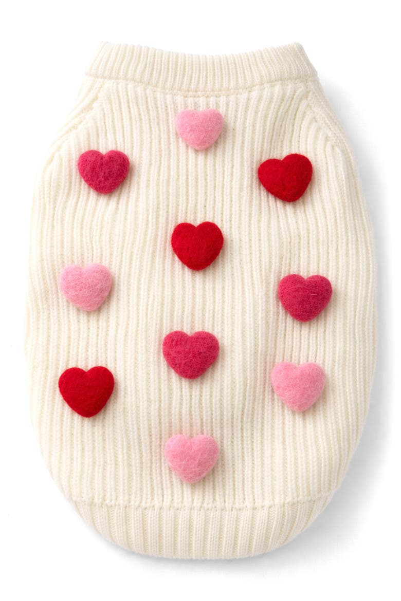Heart 3D Icon Rib Dog Sweater, Main, color, CREAM