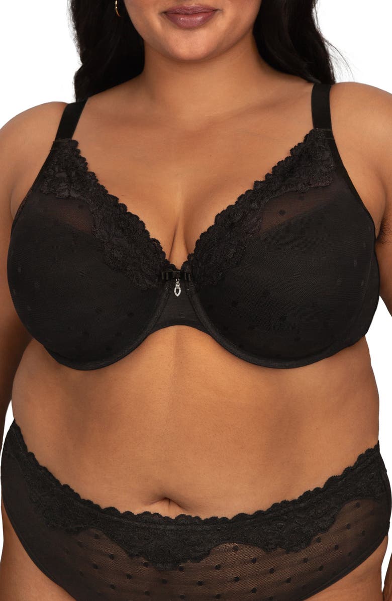 Curvy Couture Sheer Whisper Plunge Underwire T-Shirt Bra, Main, color, Onyx
