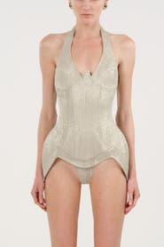 Nocturne Snake Print Boned Corset Halterneck Body