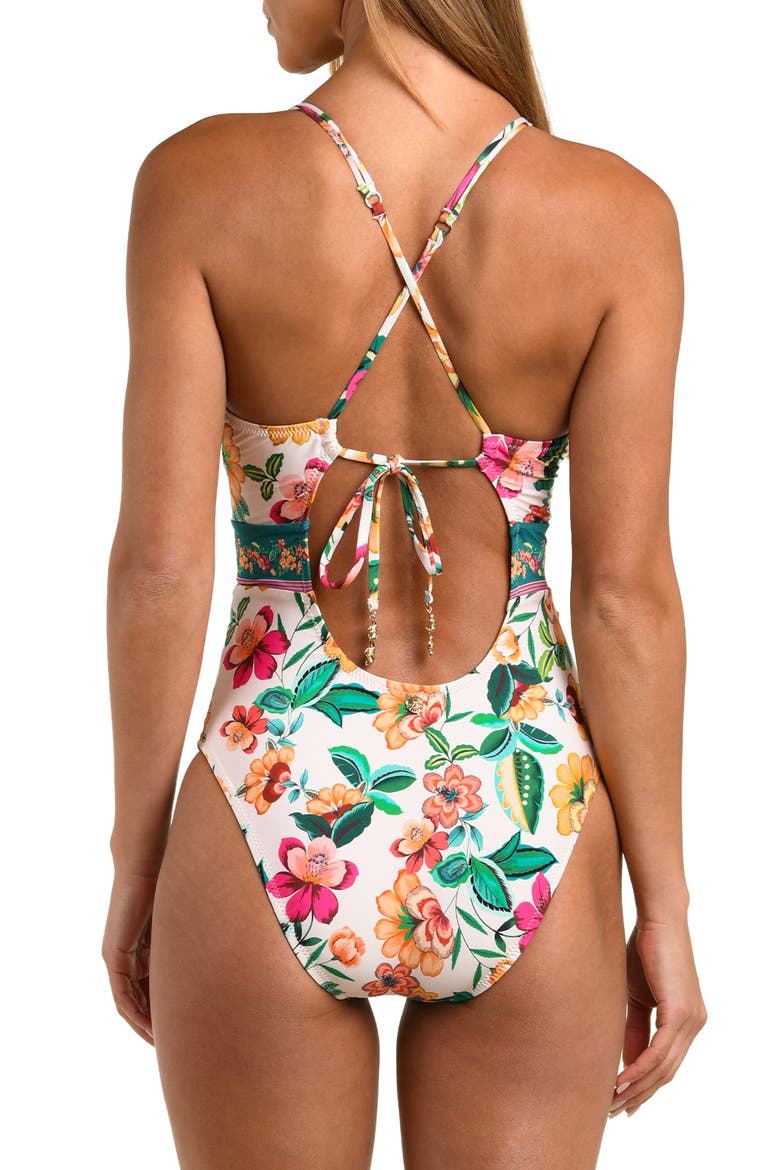 Zen Garden Plunge One-Piece Swimsuit, Alternate, color, BLUE/ GREEN MULTI