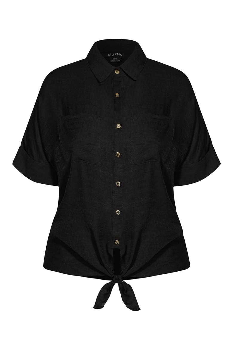 Laid Back Tie Front Top, Alternate, color, BLACK