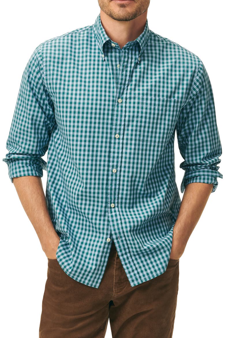 Gingham Check Cotton Button-Down Shirt, Main, color, GREEN