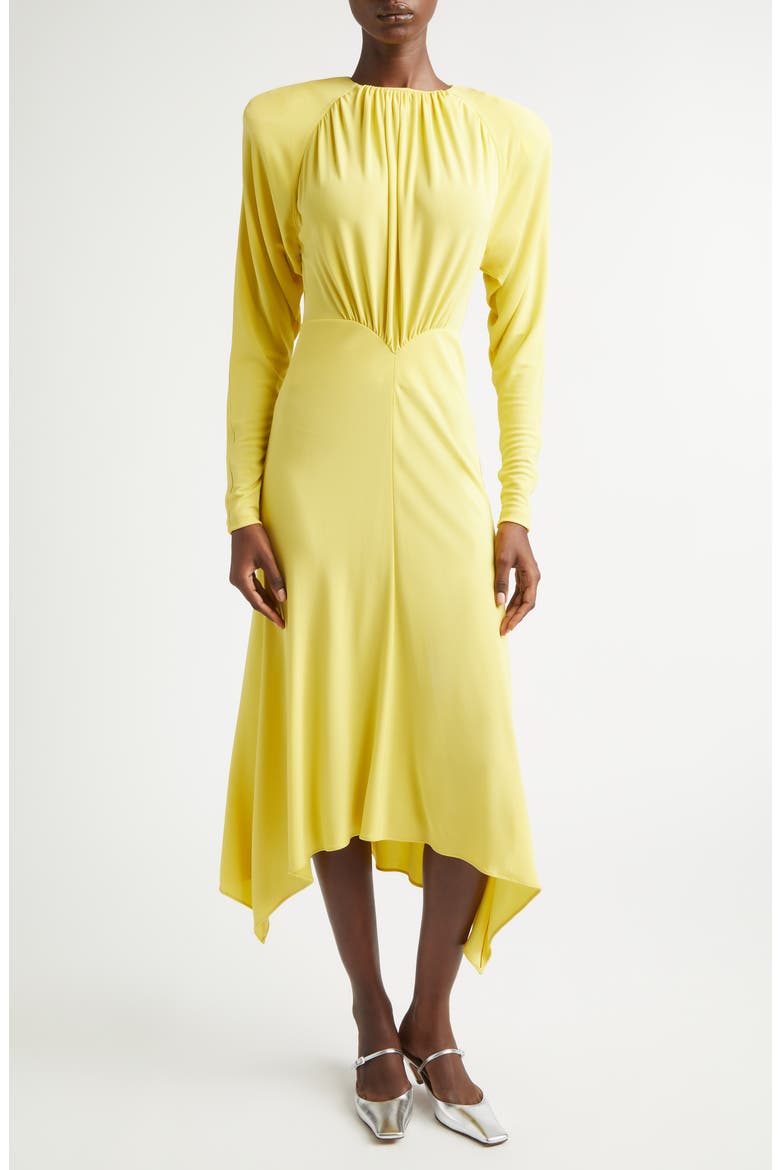 Gathered Long Sleeve Jersey Midi Dress, Main, color, MIMOSA