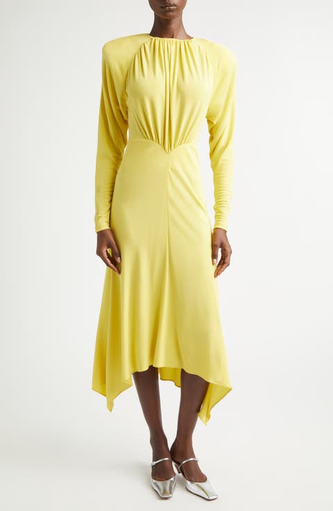 Gathered Long Sleeve Jersey Midi Dress