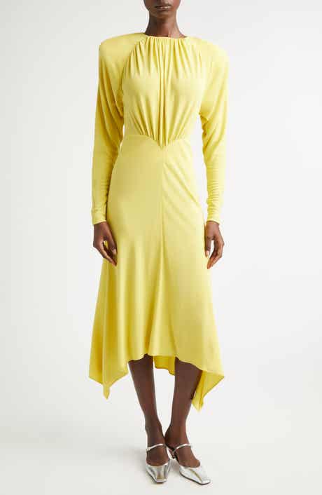 Gathered Long Sleeve Jersey Midi Dress