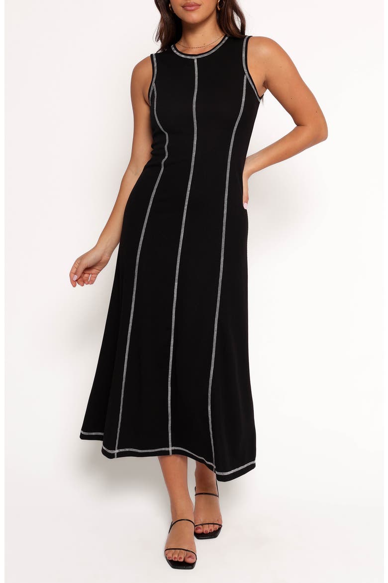 Kyrie Seamed Rib Midi Dress, Main, color, BLACK WHITE