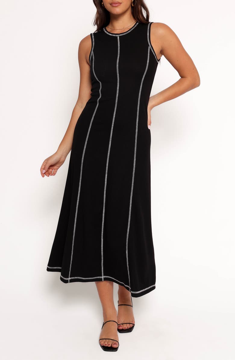 Petal & Pup Kyrie Seamed Rib Midi Dress, Main, color, Black White