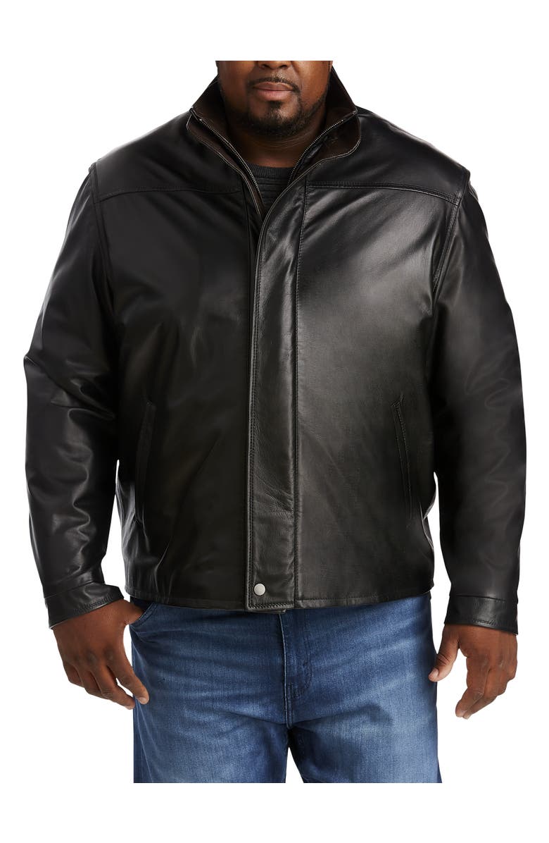 Remy Big & Tall Double-Collar Butterskin Leather Jacket, Alternate, color, Noir/Rustic