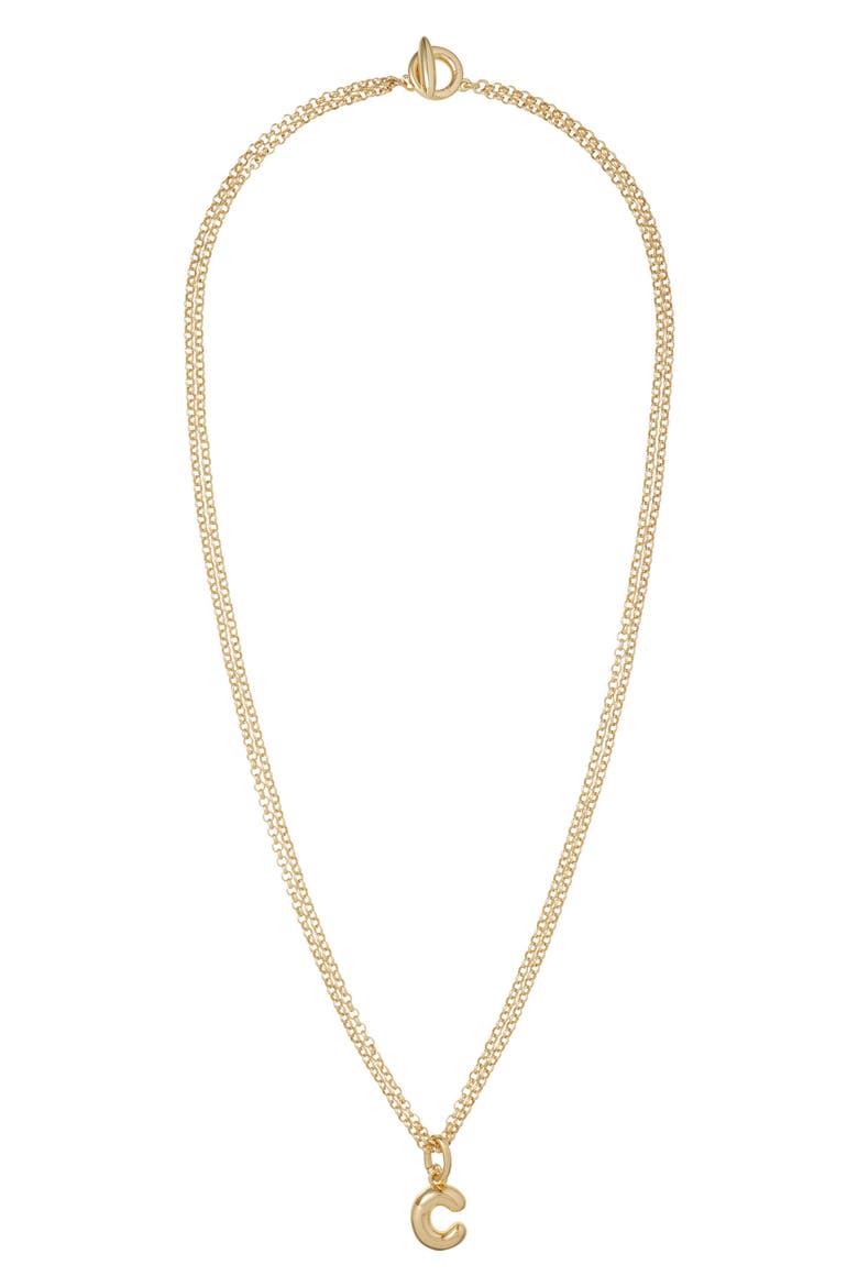 The Puffy Initial Pendant Necklace, Main, color, GOLD C